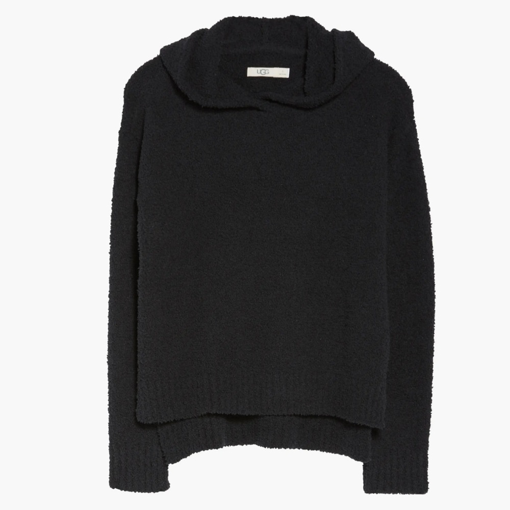 UGG Louise Black Soft Cozy Fluffy Knit Hooded Pullover Sweater Hoodie